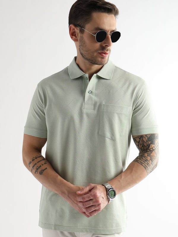 Fairest Jade Cube Knit Jacquard Mercerized Polo