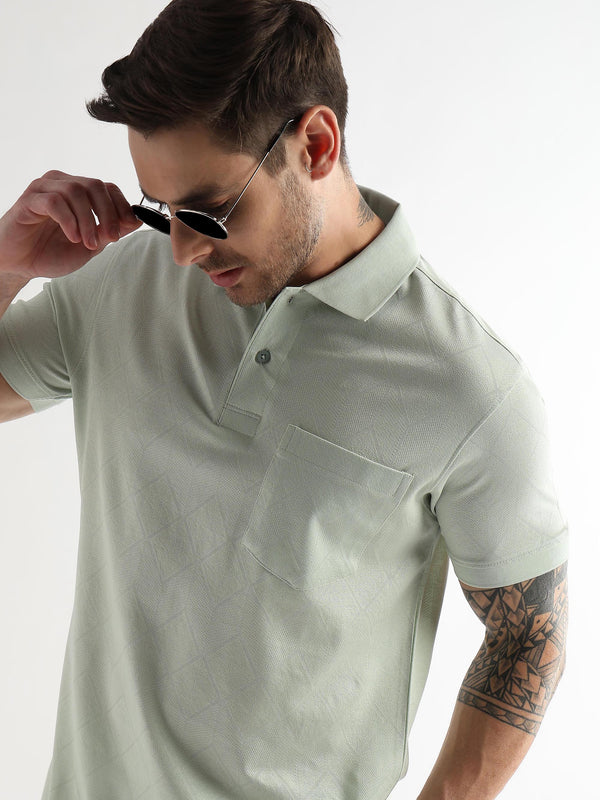 Fairest Jade Cube Knit Jacquard Mercerized Polo