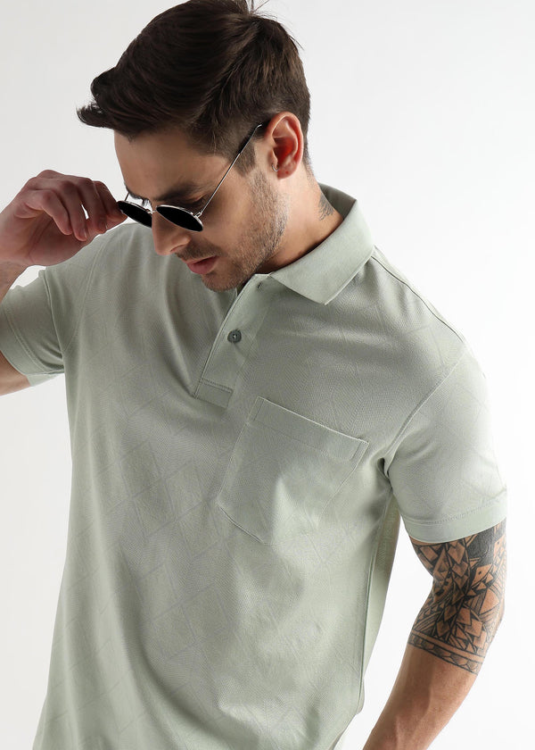 Fairest Jade Cube Knit Jacquard Mercerized Polo