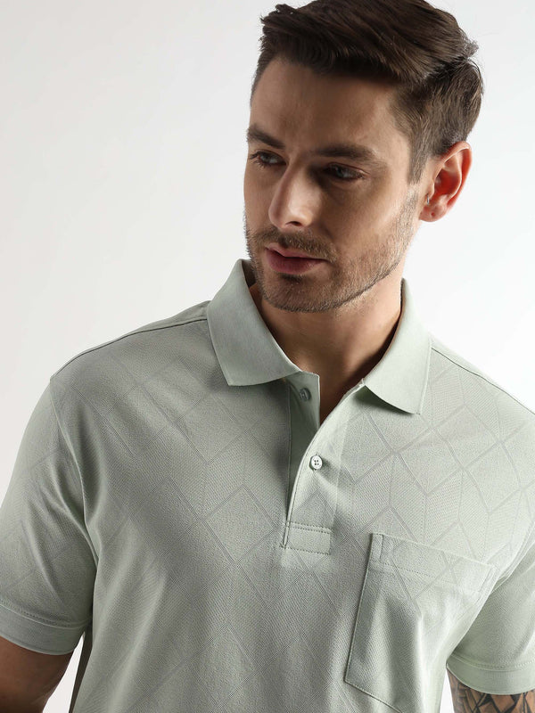 Fairest Jade Cube Knit Jacquard Mercerized Polo