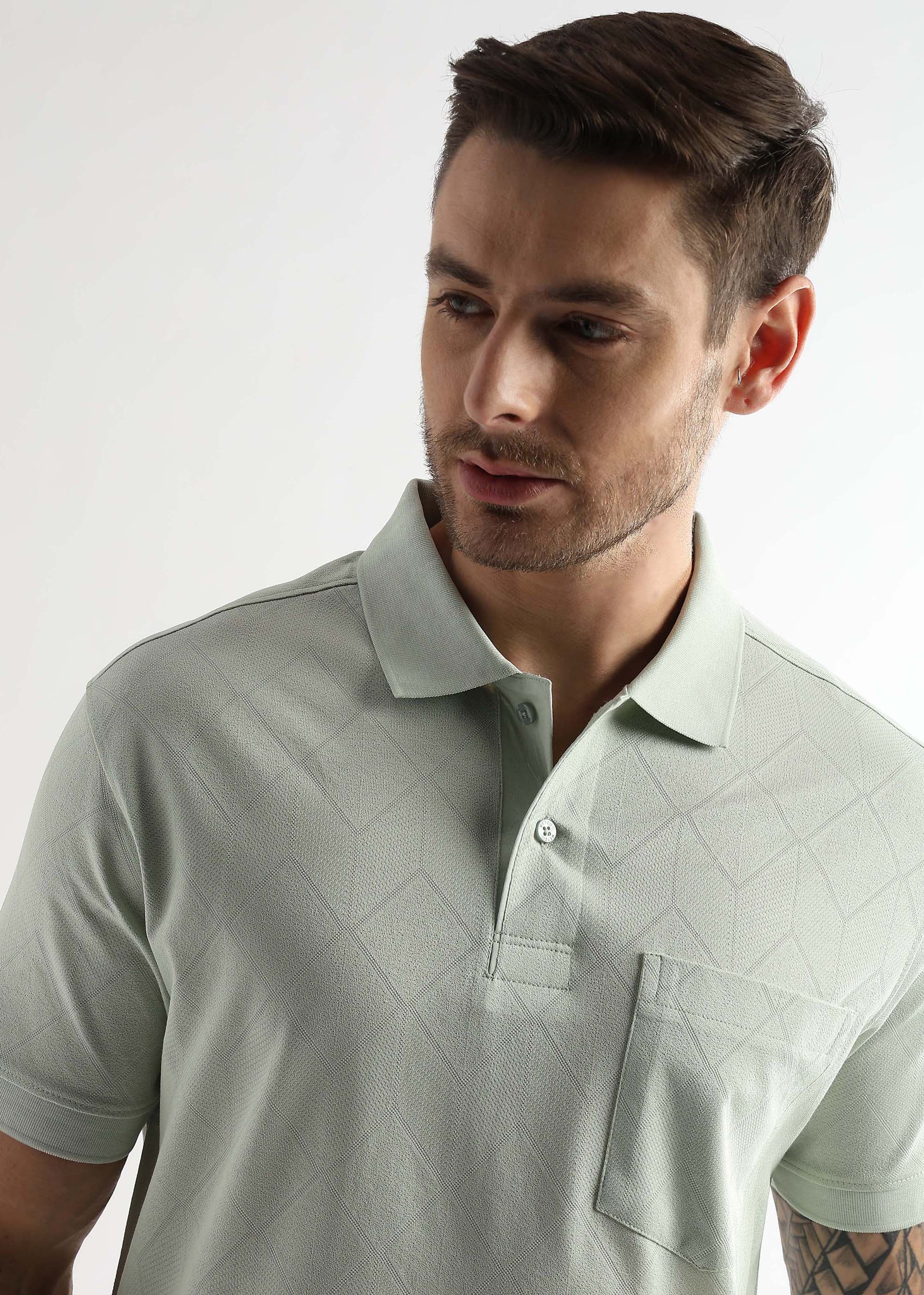 Fairest Jade Cube Knit Jacquard Mercerized Polo
