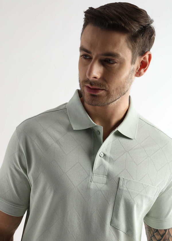 Fairest Jade Cube Knit Jacquard Mercerized Polo