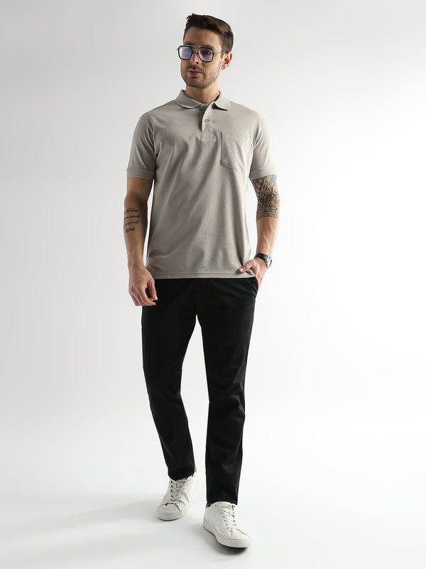 Pussywillow Gray Cube Knit Jacquard Mercerized Polo