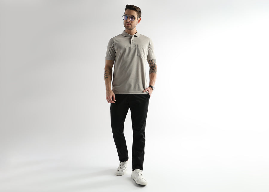 Pussywillow Gray Cube Knit Jacquard Mercerized Polo