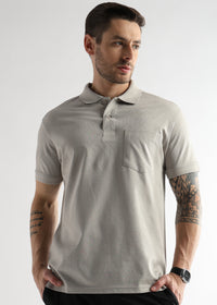 Pussywillow Gray Cube Knit Jacquard Mercerized Polo