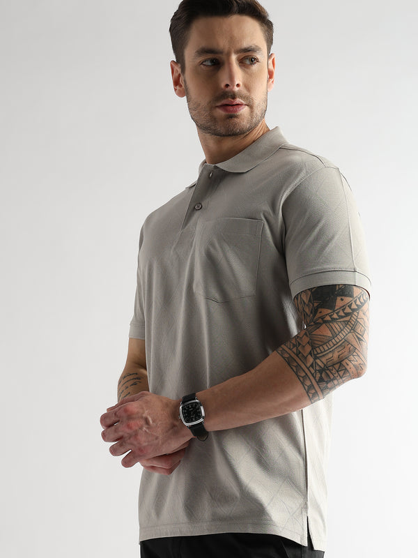 Pussywillow Gray Cube Knit Jacquard Mercerized Polo