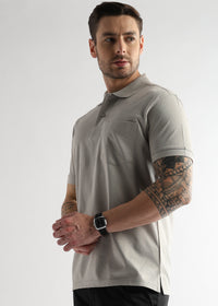 Pussywillow Gray Cube Knit Jacquard Mercerized Polo