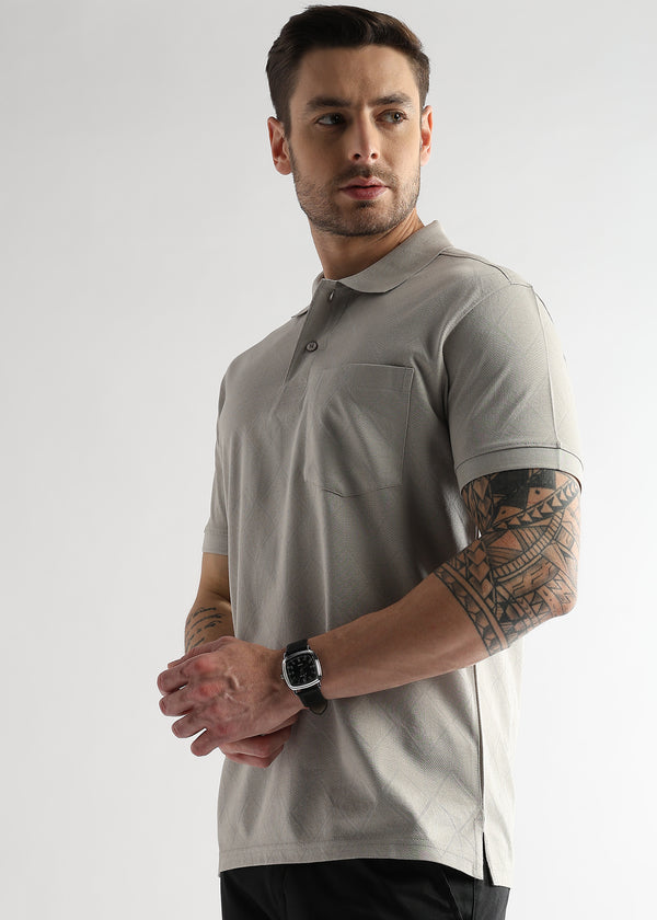 Pussywillow Gray Cube Knit Jacquard Mercerized Polo