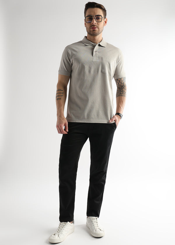 Pussywillow Gray Cube Knit Jacquard Mercerized Polo