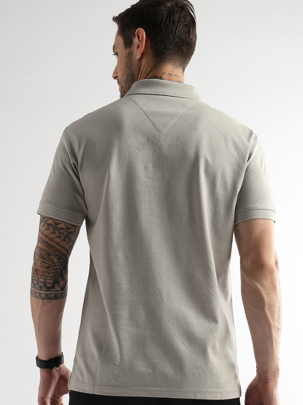 Pussywillow Gray Cube Knit Jacquard Mercerized Polo