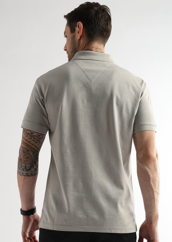 Pussywillow Gray Cube Knit Jacquard Mercerized Polo