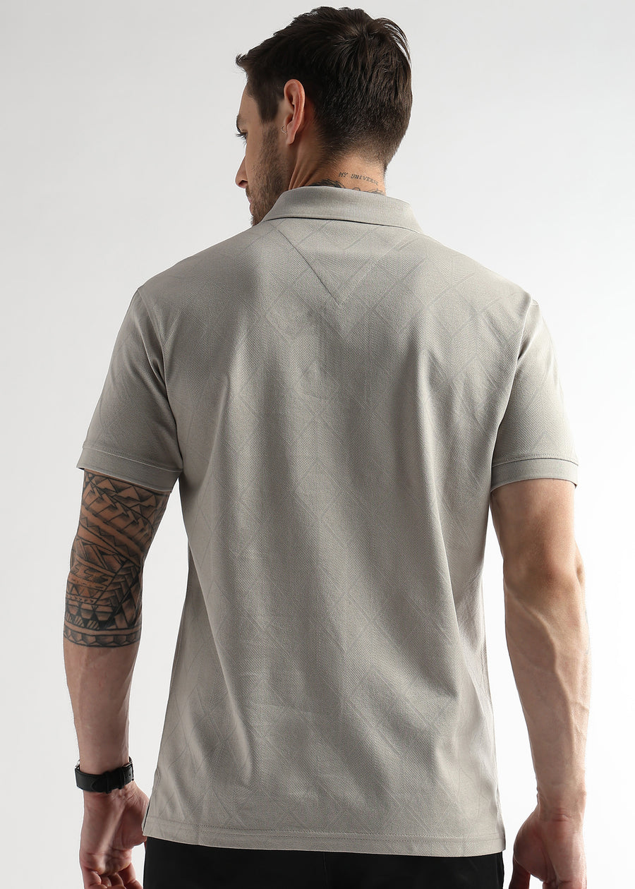 Pussywillow Gray Cube Knit Jacquard Mercerized Polo