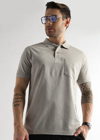 Pussywillow Gray Cube Knit Jacquard Mercerized Polo