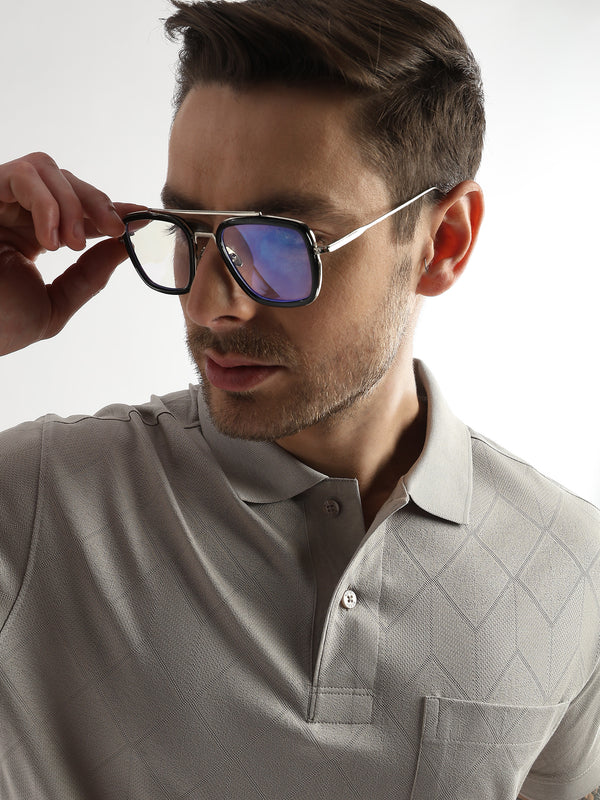 Pussywillow Gray Cube Knit Jacquard Mercerized Polo