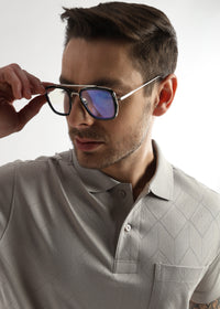 Pussywillow Gray Cube Knit Jacquard Mercerized Polo