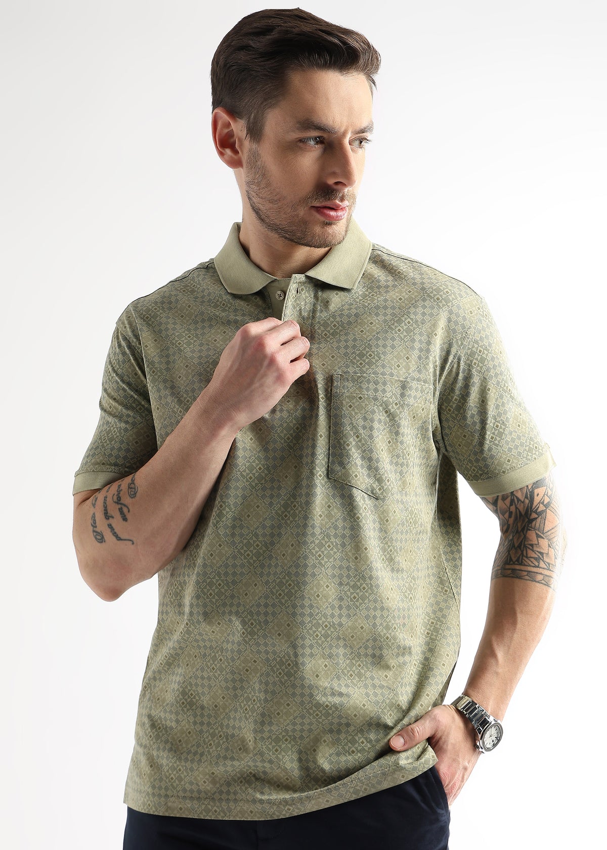 Winter Pear Geometric Print Mercerized Polo