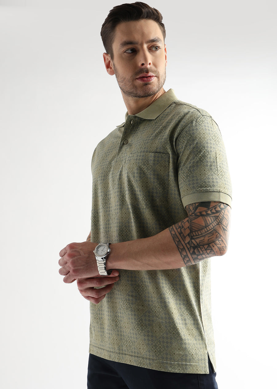 Winter Pear Geometric Print Mercerized Polo