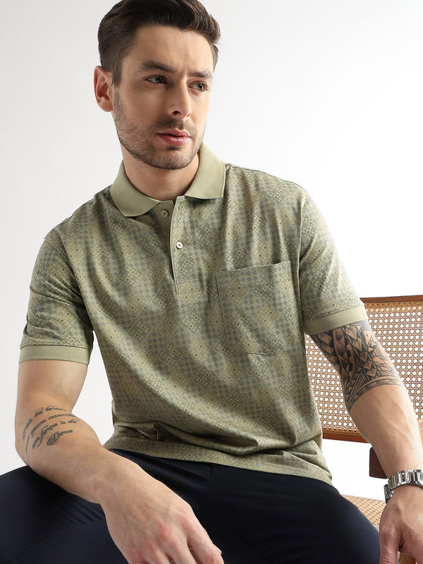 Winter Pear Geometric Print Mercerized Polo