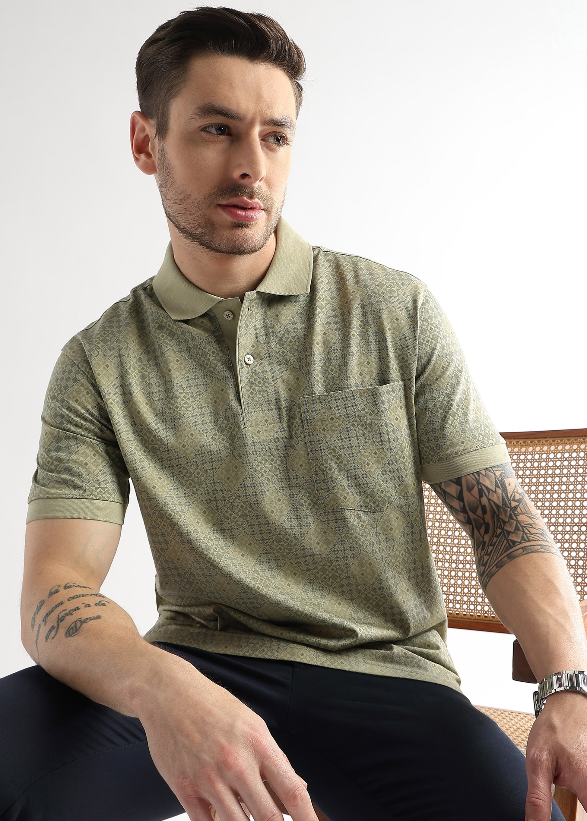 Winter Pear Geometric Print Mercerized Polo