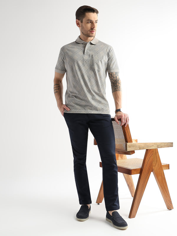 Pussywillow Gray Geometric Print Mercerized Polo