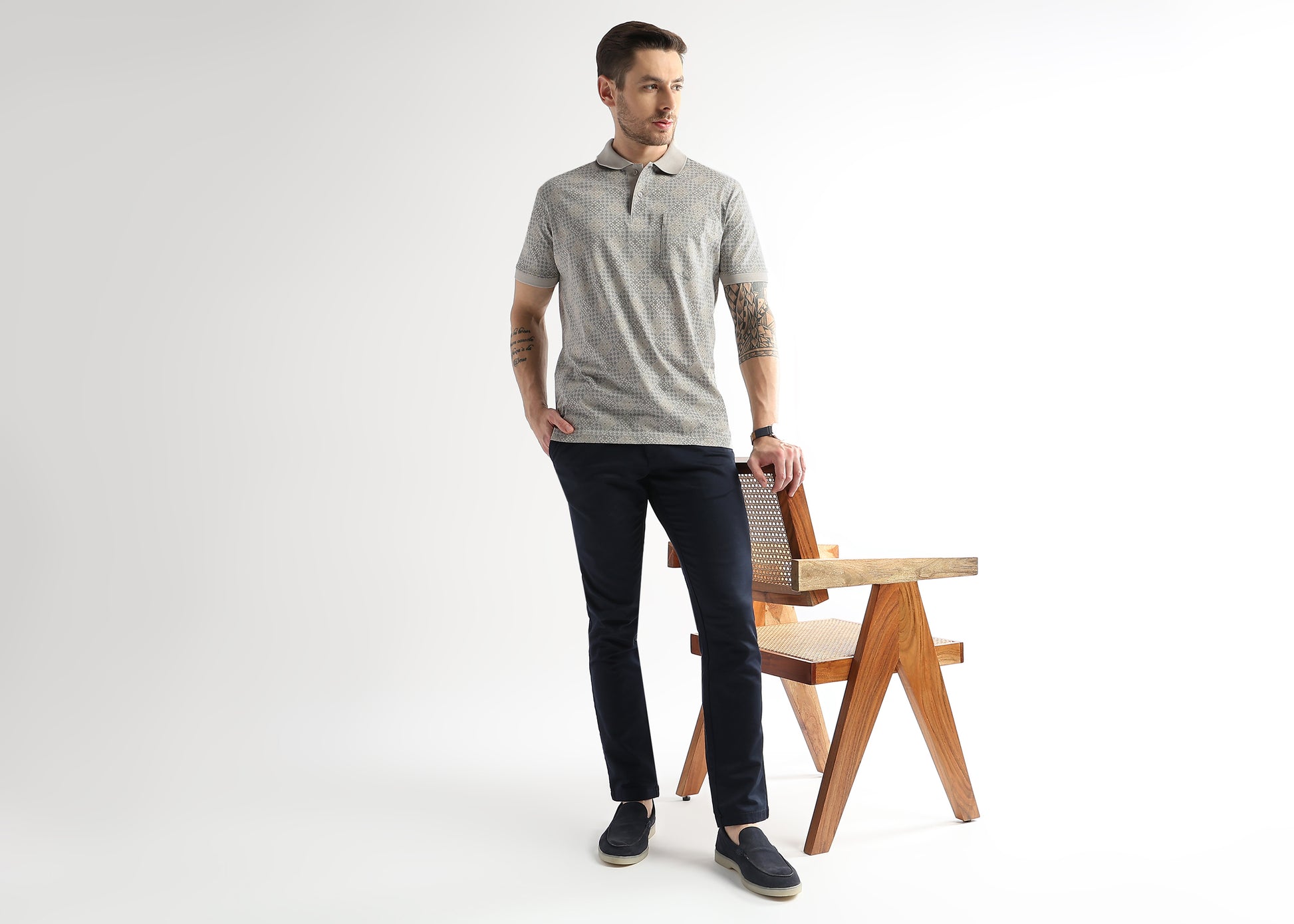 Pussywillow Gray Geometric Print Mercerized Polo