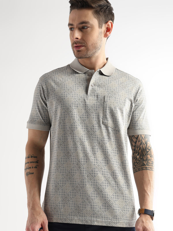 Pussywillow Gray Geometric Print Mercerized Polo