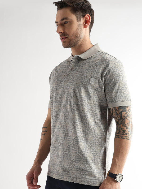 Pussywillow Gray Geometric Print Mercerized Polo