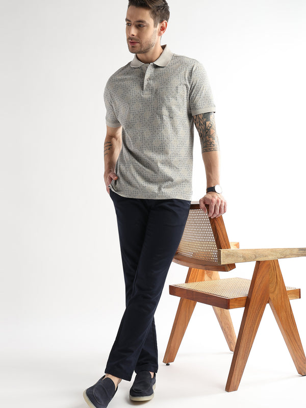 Pussywillow Gray Geometric Print Mercerized Polo