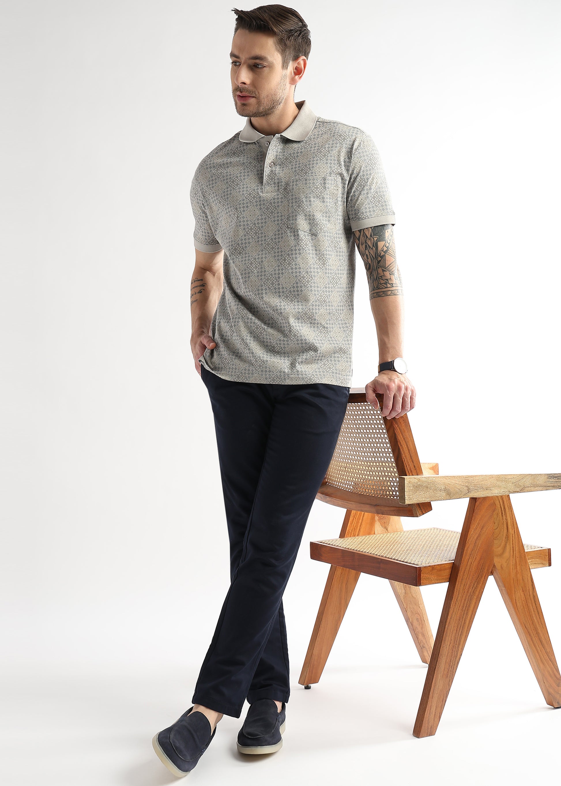 Pussywillow Gray Geometric Print Mercerized Polo