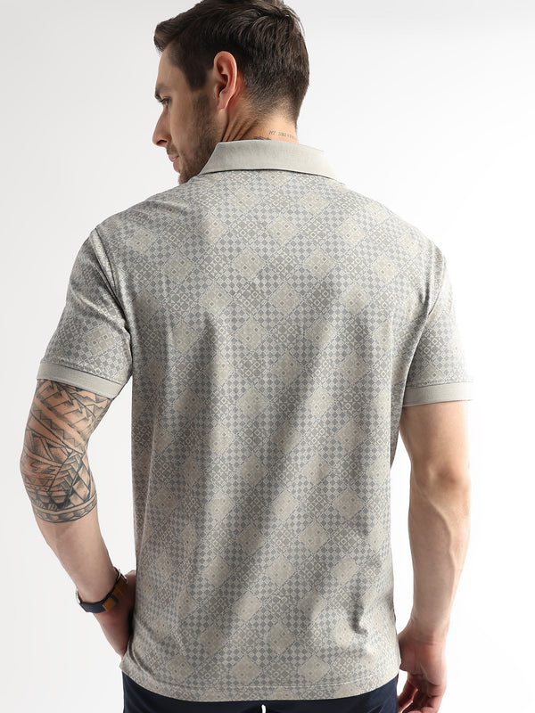 Pussywillow Gray Geometric Print Mercerized Polo