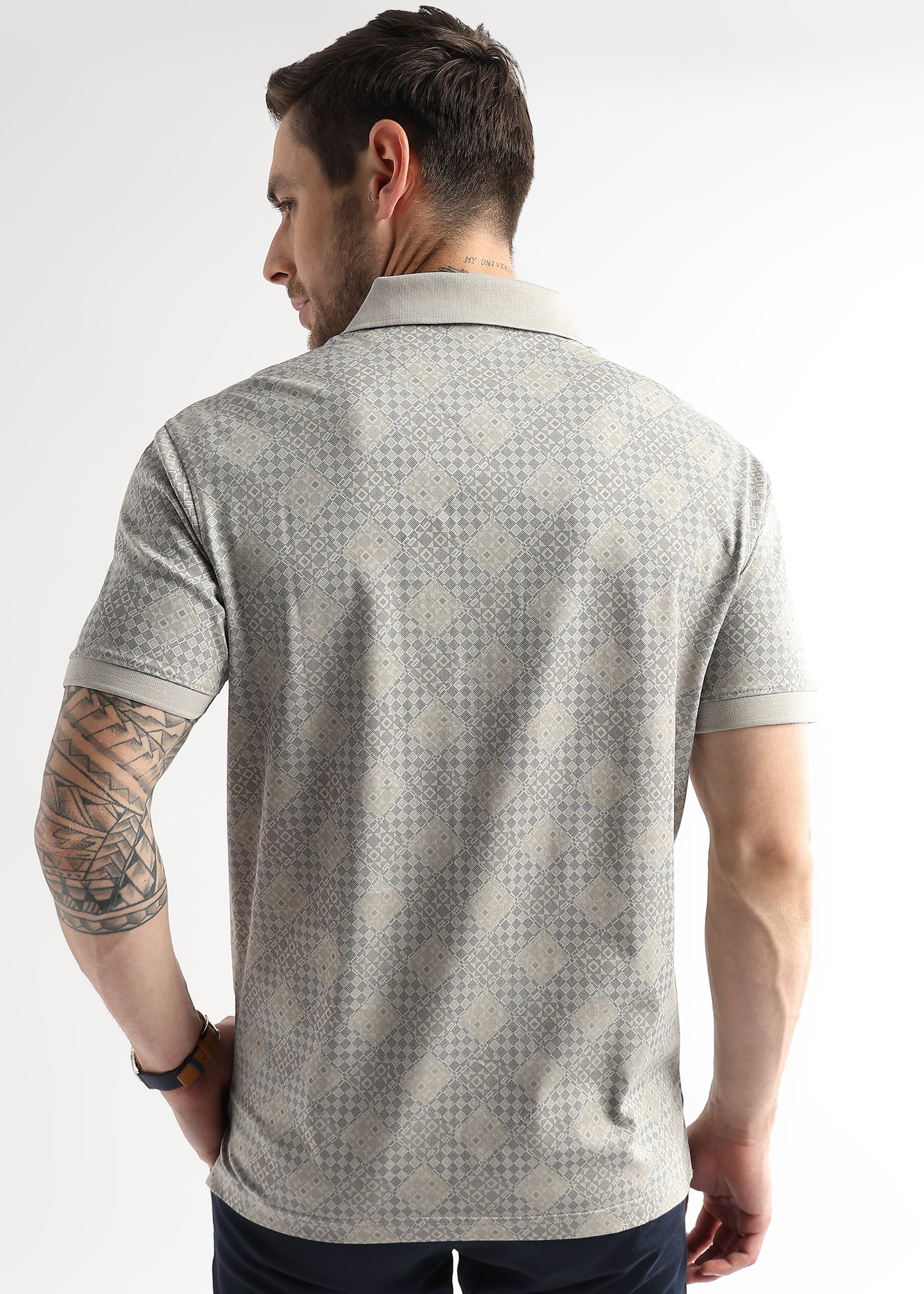 Pussywillow Gray Geometric Print Mercerized Polo