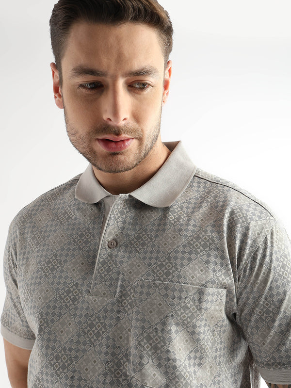 Pussywillow Gray Geometric Print Mercerized Polo