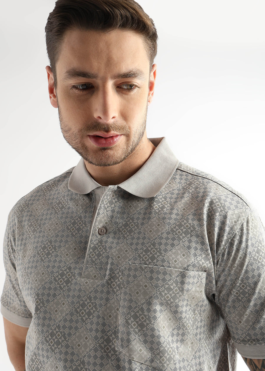 Pussywillow Gray Geometric Print Mercerized Polo