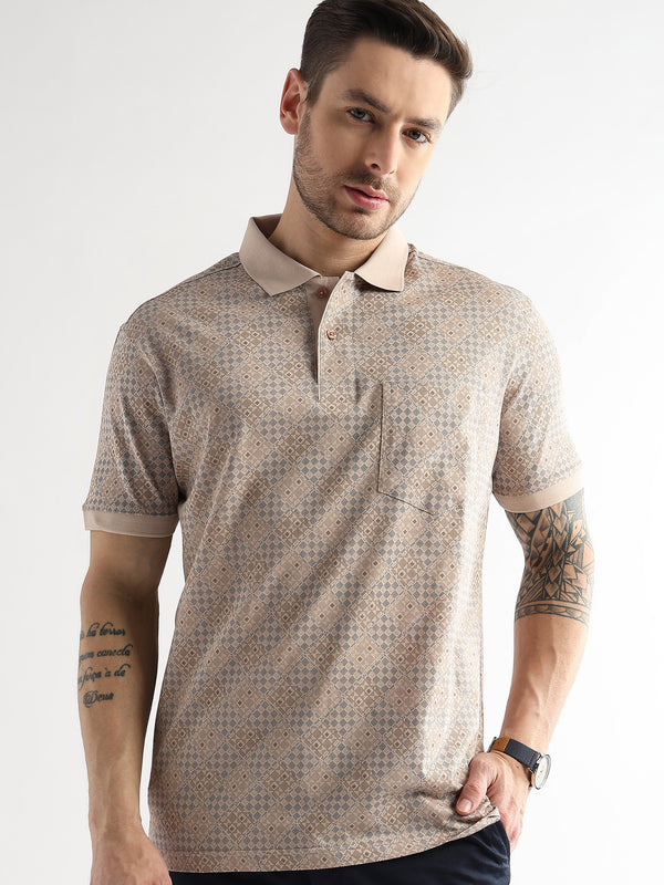 Silver Peony Geometric Print Mercerized Polo