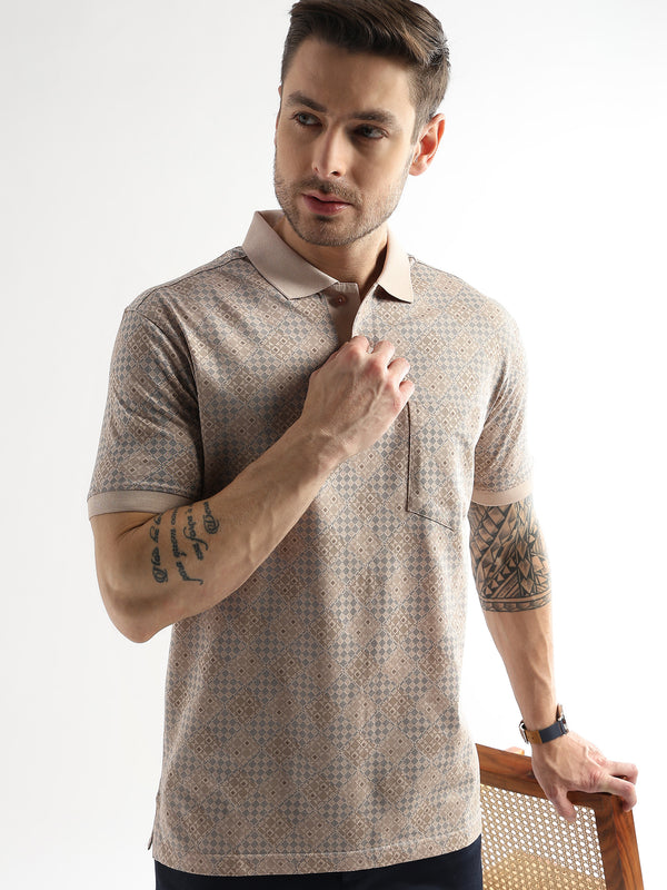 Silver Peony Geometric Print Mercerized Polo