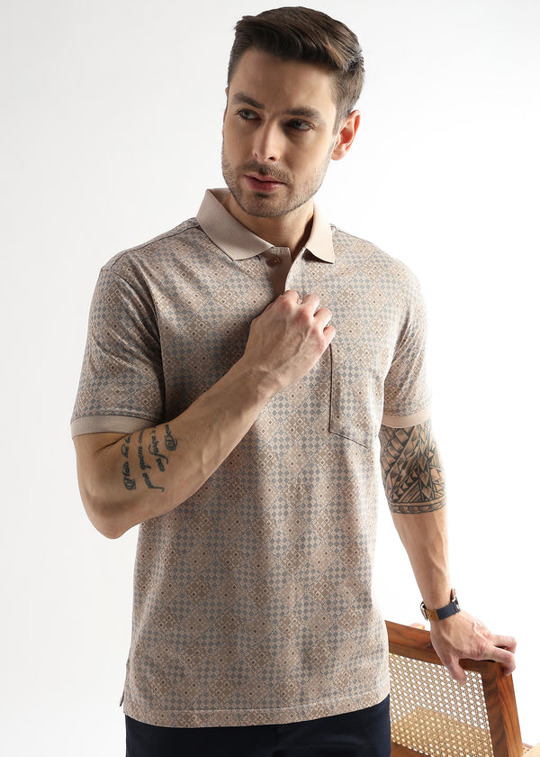 Silver Peony Geometric Print Mercerized Polo