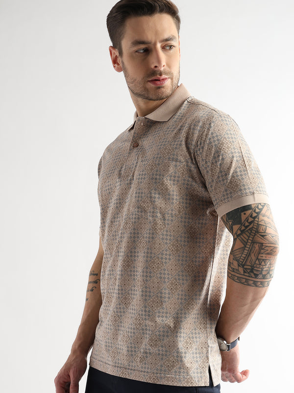 Silver Peony Geometric Print Mercerized Polo