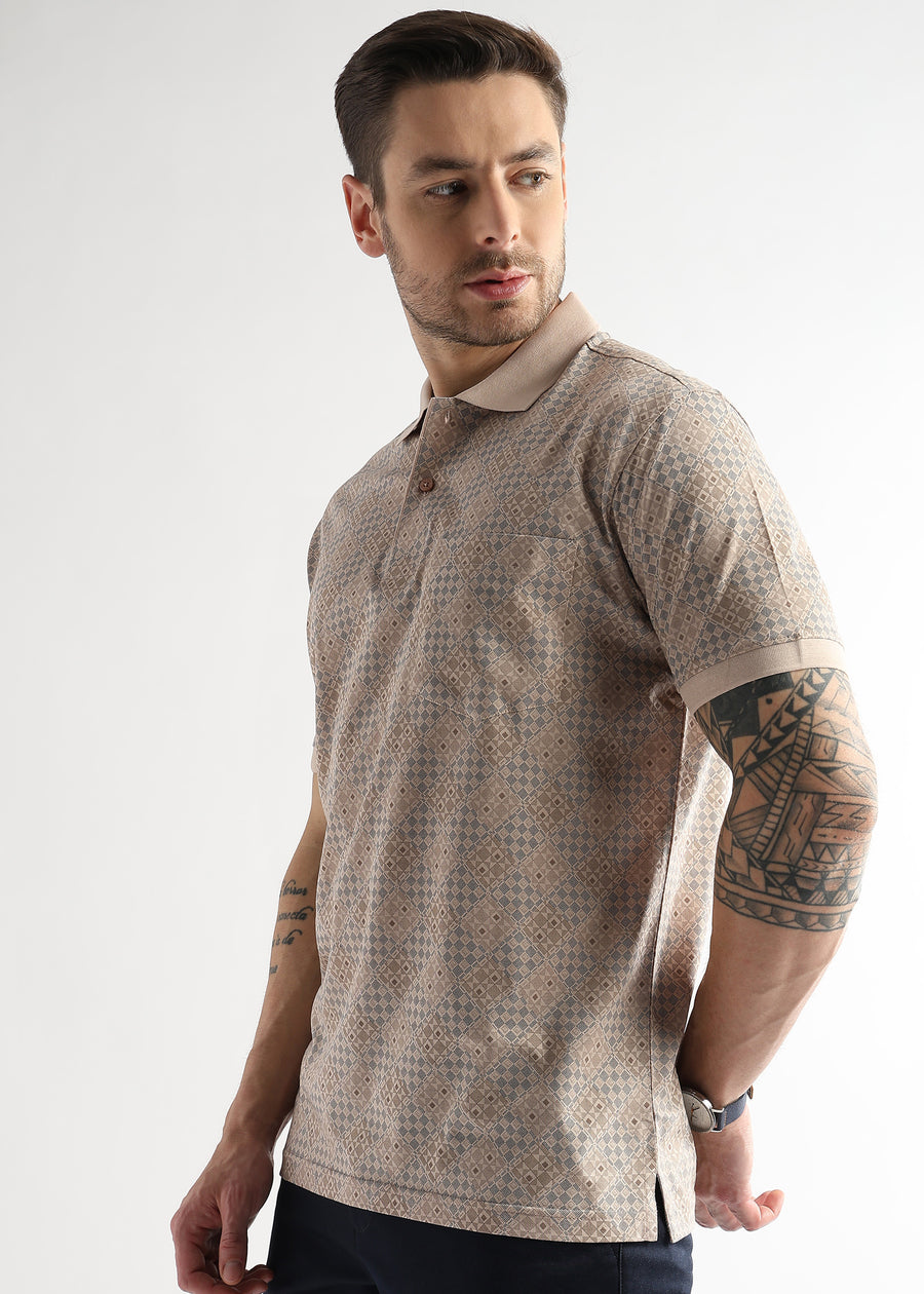 Silver Peony Geometric Print Mercerized Polo