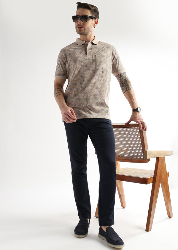 Silver Peony Geometric Print Mercerized Polo