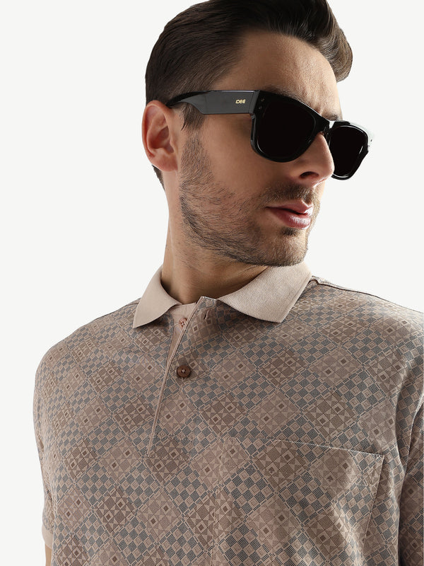 Silver Peony Geometric Print Mercerized Polo