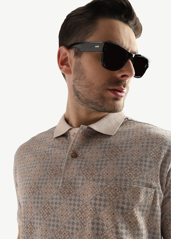 Silver Peony Geometric Print Mercerized Polo