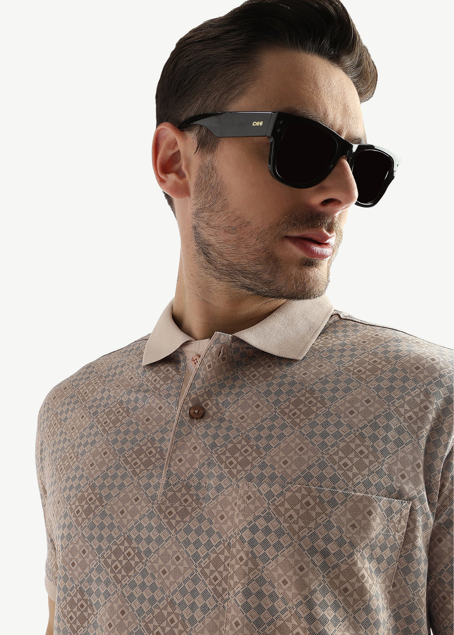 Silver Peony Geometric Print Mercerized Polo