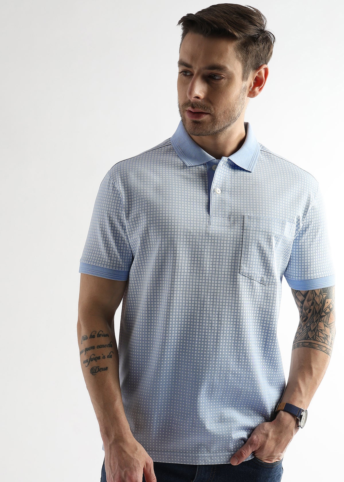 Corydalis Blue Dissolve Print Mercerized Polo