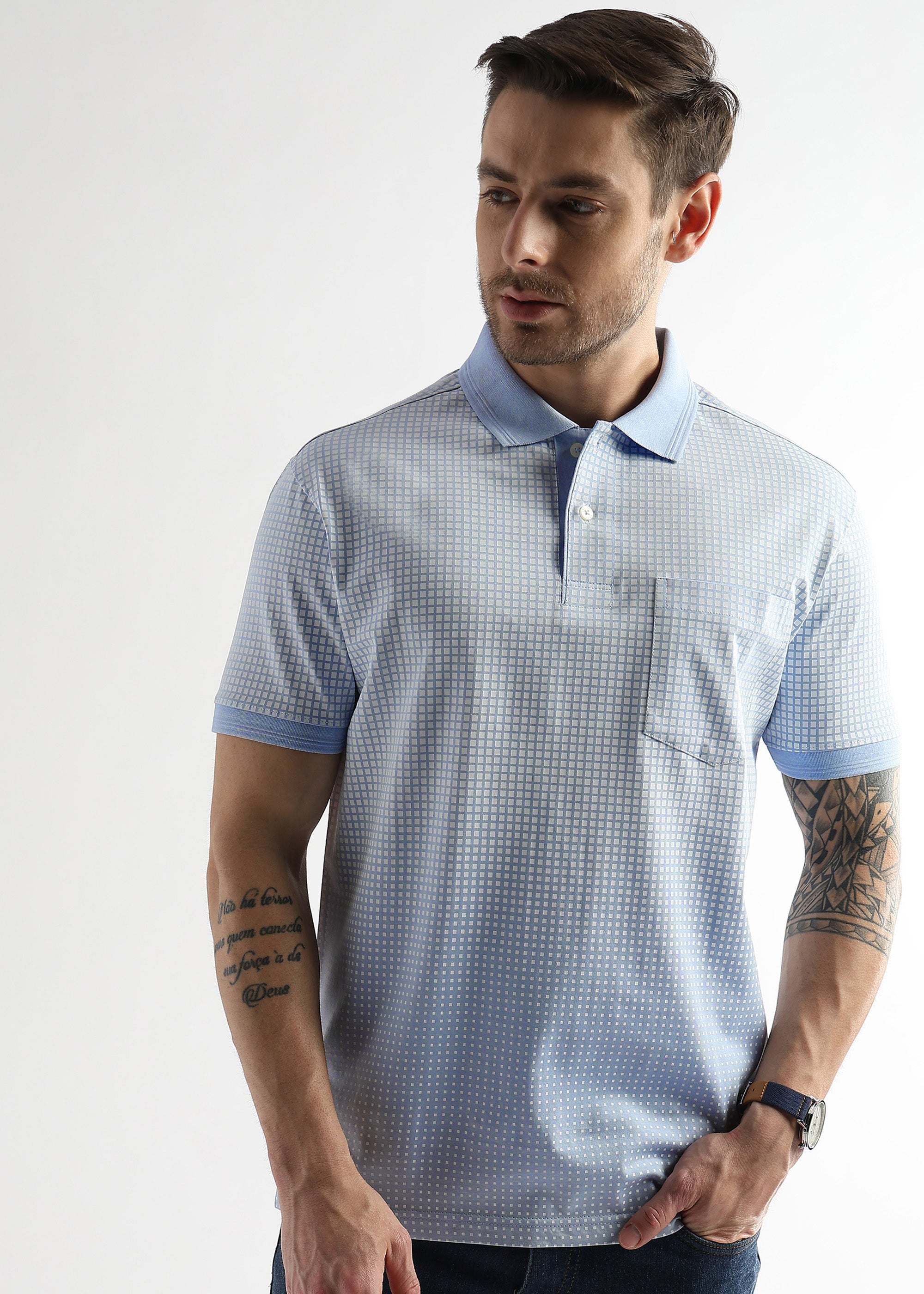 Corydalis Blue Dissolve Print Mercerized Polo