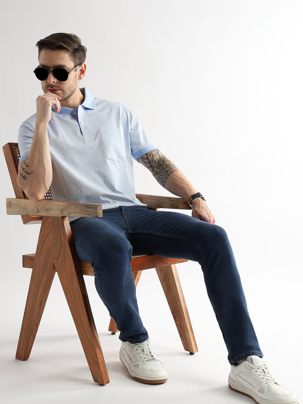 Corydalis Blue Dissolve Print Mercerized Polo