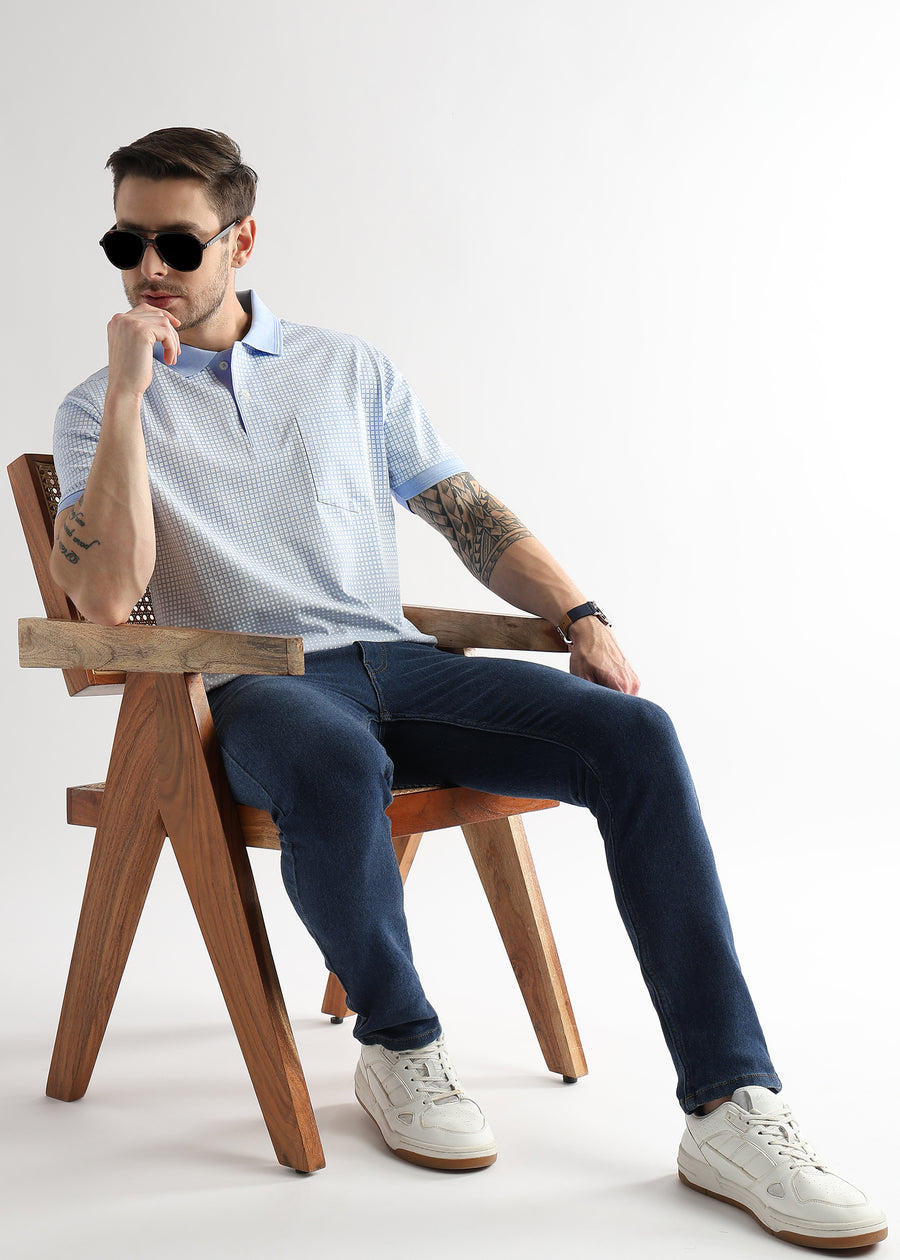 Corydalis Blue Dissolve Print Mercerized Polo