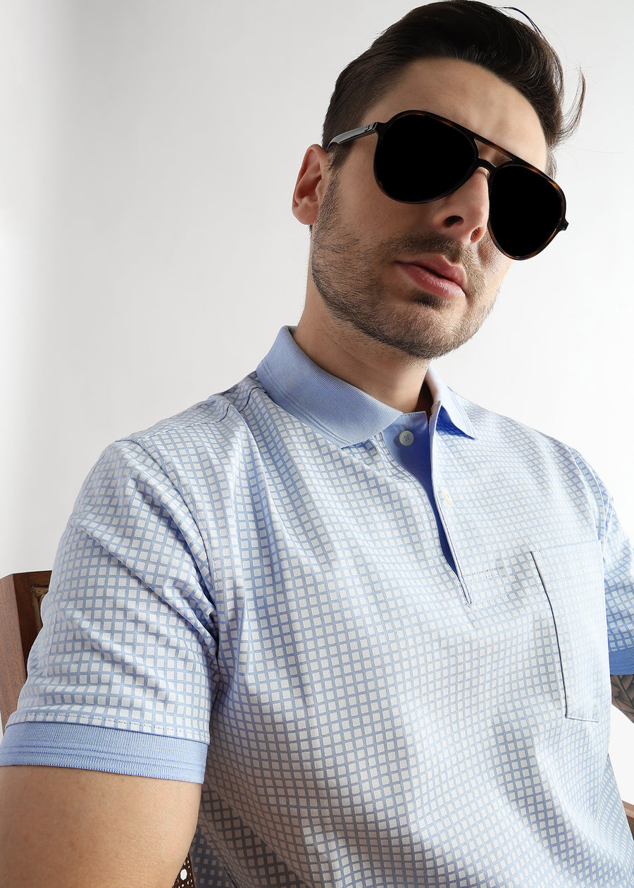 Corydalis Blue Dissolve Print Mercerized Polo