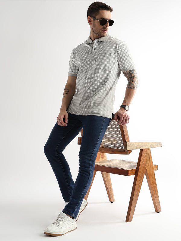 Pussywillow Gray Dissolve Print Mercerized Polo