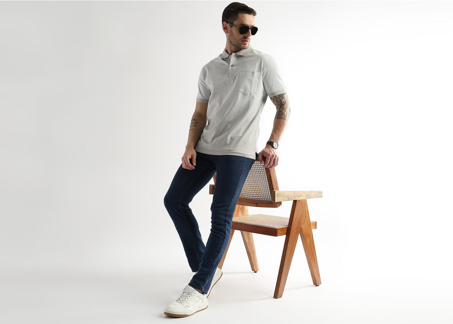 Pussywillow Gray Dissolve Print Mercerized Polo