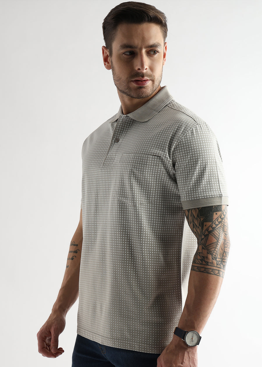 Pussywillow Gray Dissolve Print Mercerized Polo
